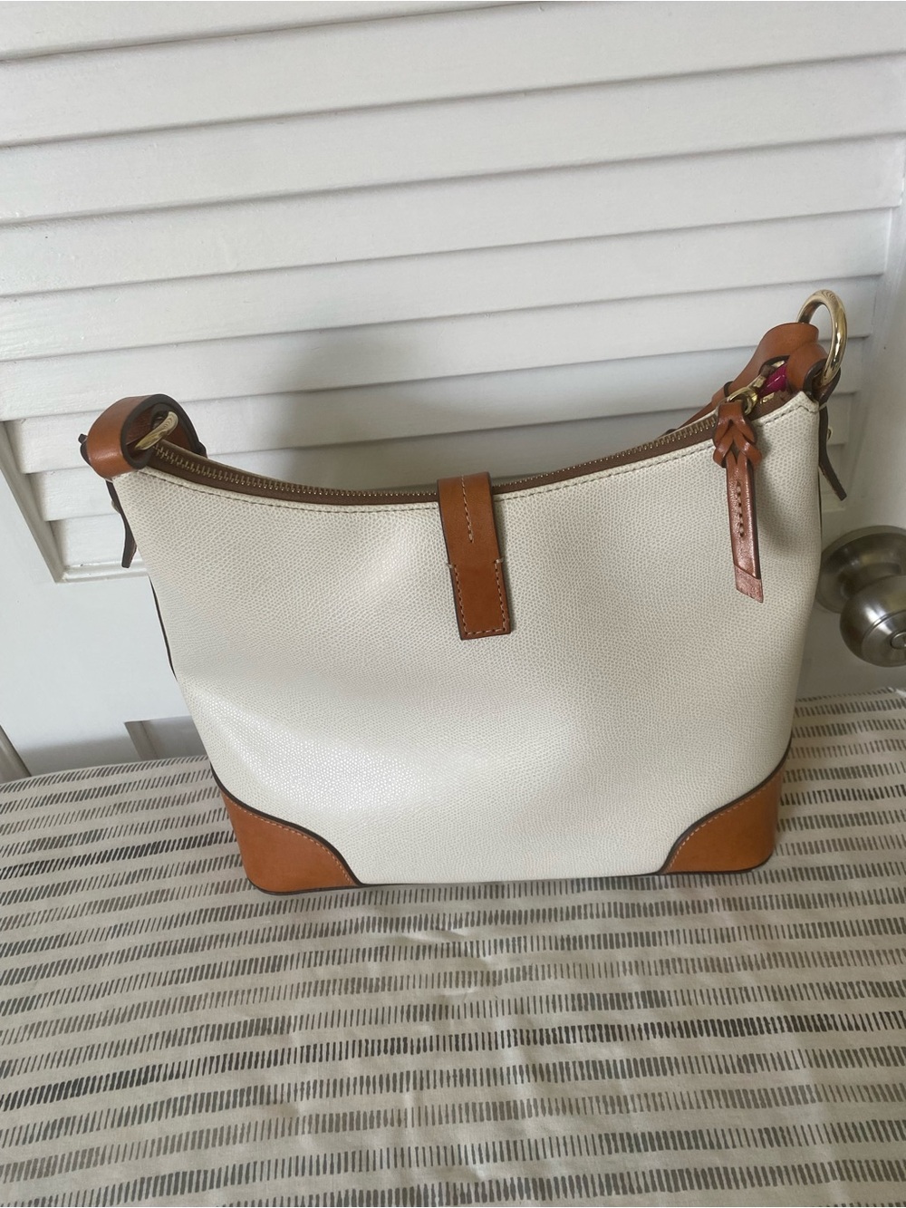 Dooney & Bourke Cream and Tan Leather Shoulder Hobo - Picture 2 of 6